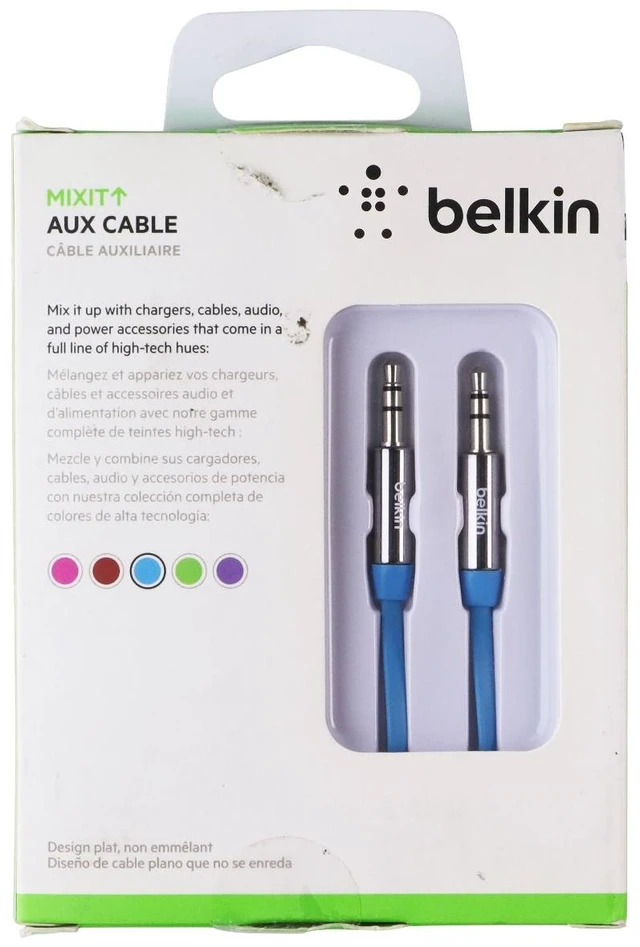 Alt view image 2 of 2 - Belkin Mixit (0.9m/3-Foot) Flat AUX Cable for Mobile Devices - Blue