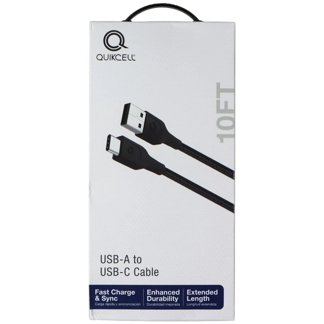 Alt view image 2 of 2 - Quikcell 10FT Braided USB-A to USB-C Cable - Black