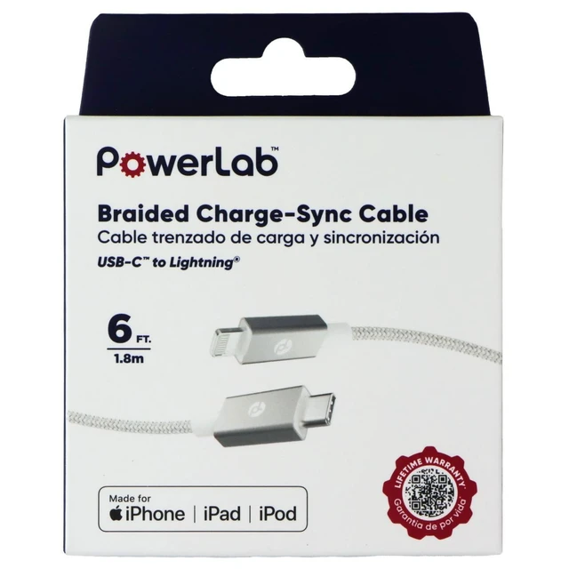 Alt view image 5 of 5 - PowerLab 6FT USB-C to Lightning 8-Pin Braided Charge-Sync Cable - White
