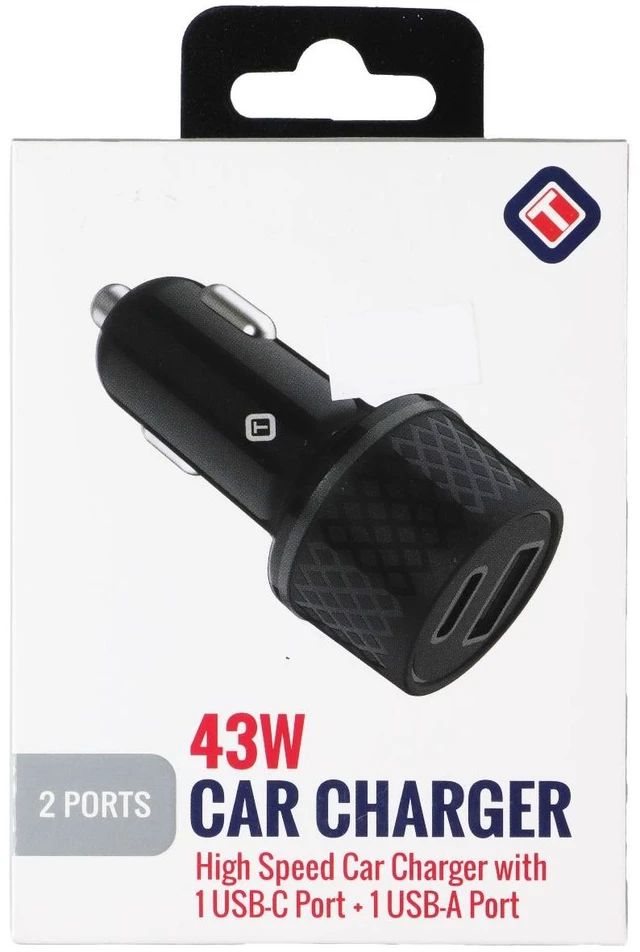 Main image of TEKYA 43W Dual Port (USB-A + USB-C) Car Charger - Black