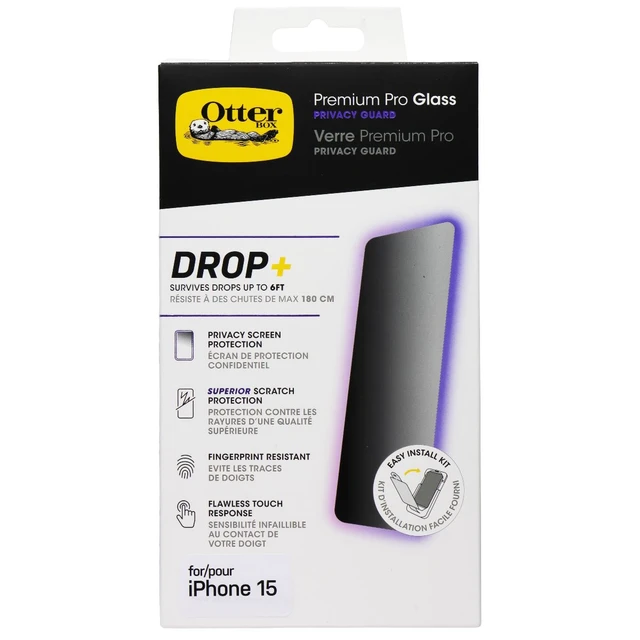 Alt view image 5 of 5 - OtterBox Premium Pro Glass Privacy Guard Screen Protector for iPhone 15 - Clear