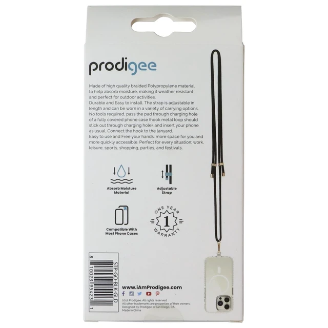 Alt view image 3 of 3 - Prodigee Strap And Go Adjustable Lanyard For Phones Black Gold