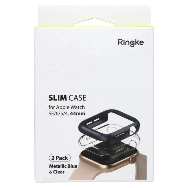 Alt view image 2 of 2 - Ringke Slim Case for Apple Watch SE/6/5/4 (44mm) - Metallic Blue/Clear (2 Pack)