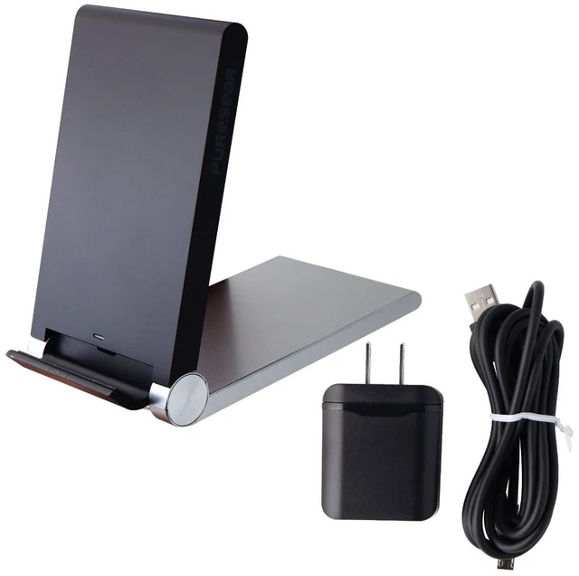 Main image of PureGear 10W Fast Wireless Charging Pad with Kickstand (62455PG) - Black/Silver