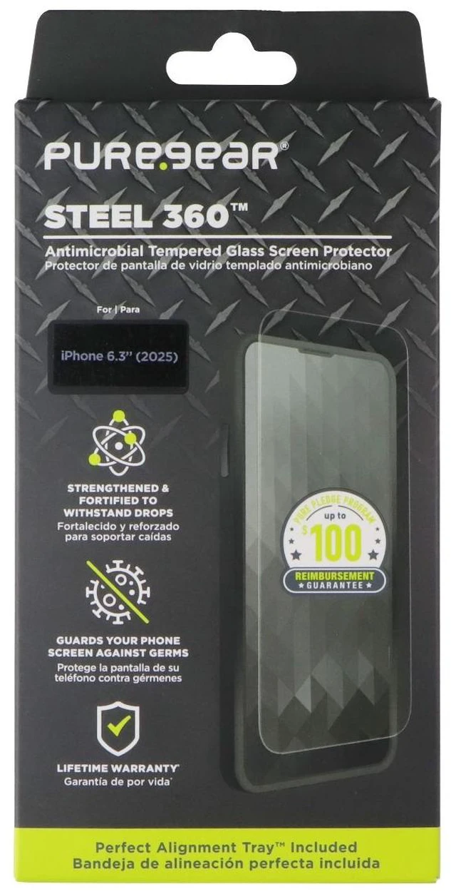 Main image of PureGear Steel 360 Tempered Glass Screen Protector for Apple iPhone 17