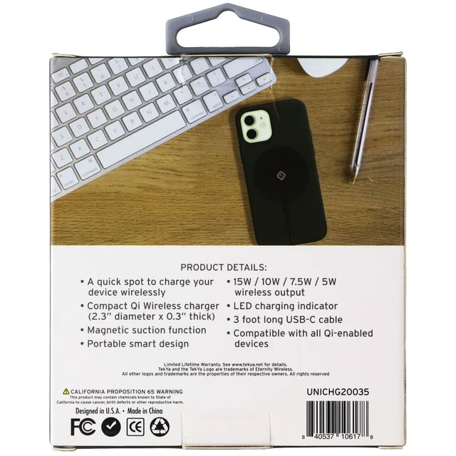 Alt view image 3 of 3 - TekYa (15W) QiTek Spot Qi Wireless Charging Pad with Magnetic Suction - Black
