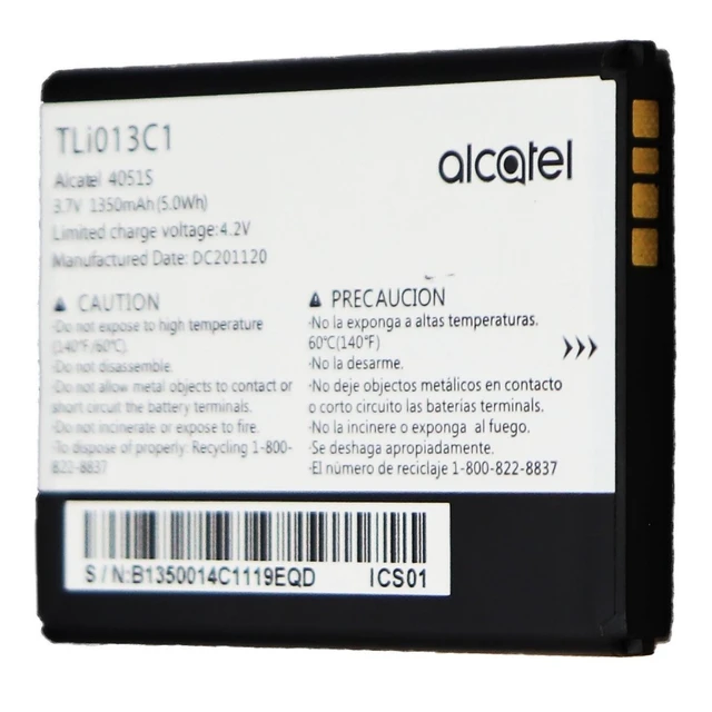 Alt view image 3 of 3 - Alcatel OEM Rechargeable Battery (3.7V) 1350mAh (TLi013C1)