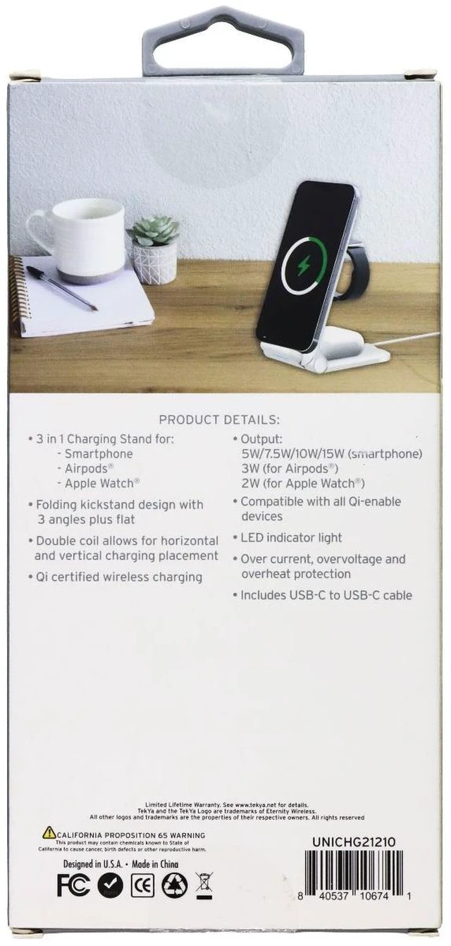 Alt view image 7 of 7 - Tekya QiTek StandMax (15W) 3-in-1 Foldable Fast Wireless Charge Stand - White
