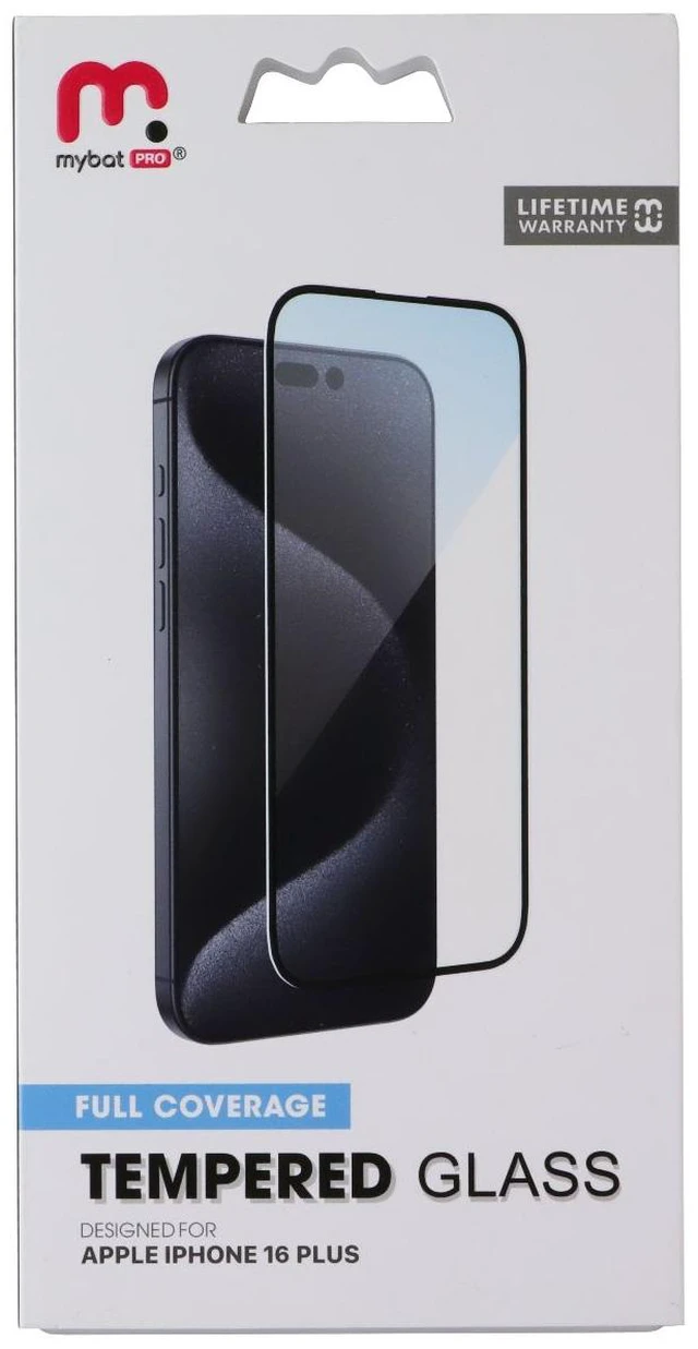 Main image of MyBat Pro Full Coverage Tempered Glass for Apple iPhone 16 Plus - Black Border
