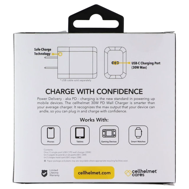 Alt view image 6 of 6 - CellHelmet (30W) PD Wall Charger Adapter with USB-C Port - White