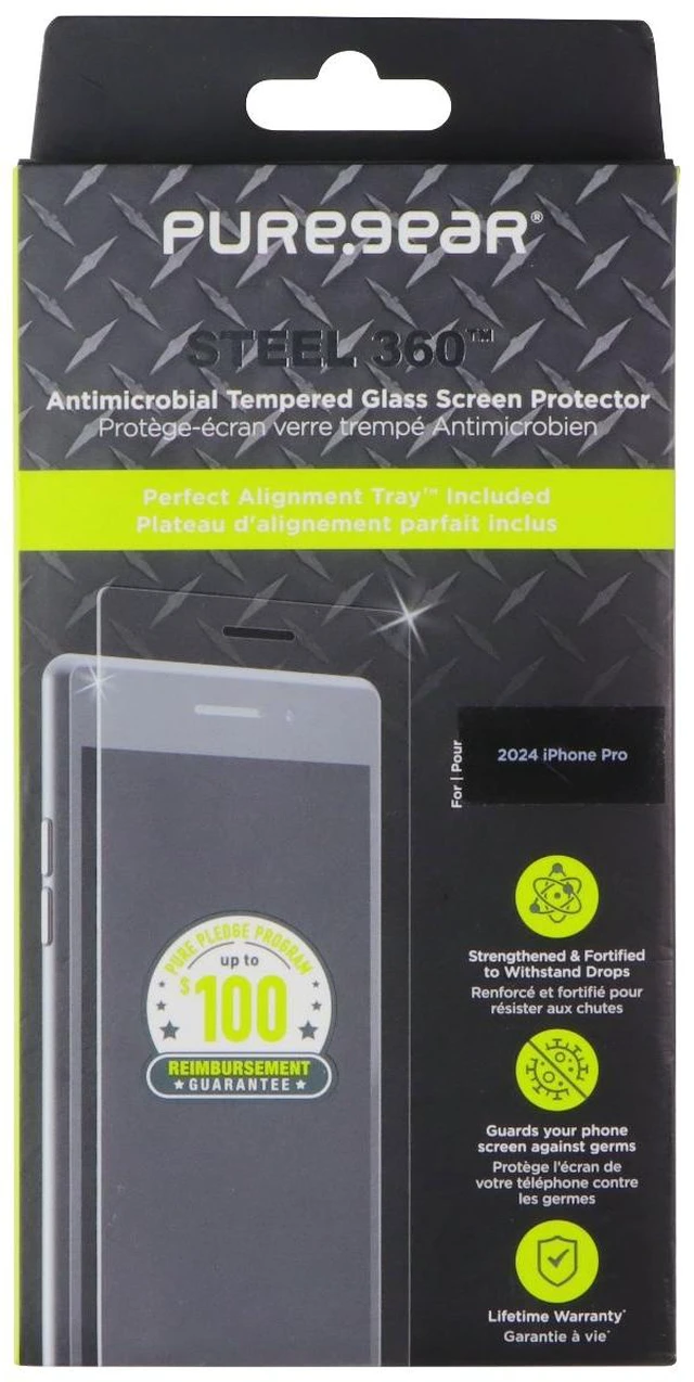 Main image of PureGear Steel 360 Tempered Glass Screen Protector for Apple iPhone 16 Pro