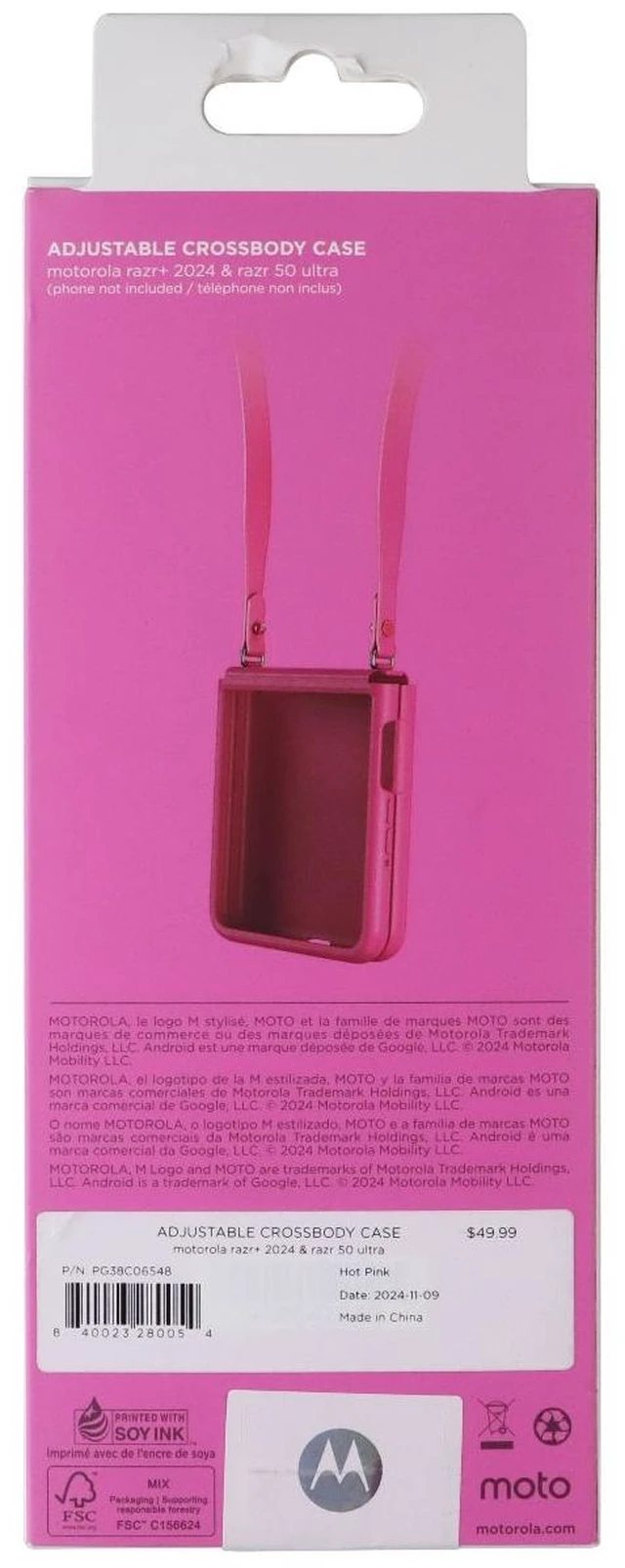 Alt view image 2 of 2 - Motorola Adjustable Crossbody Case for Razr+ 2024 & Razr 50 Ultra - Hot Pink