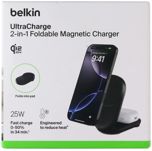 Main image of Belkin (25W / Qi2 MagSafe) UltraCharge 2-in-1 Foldable Magnetic Charger - Black