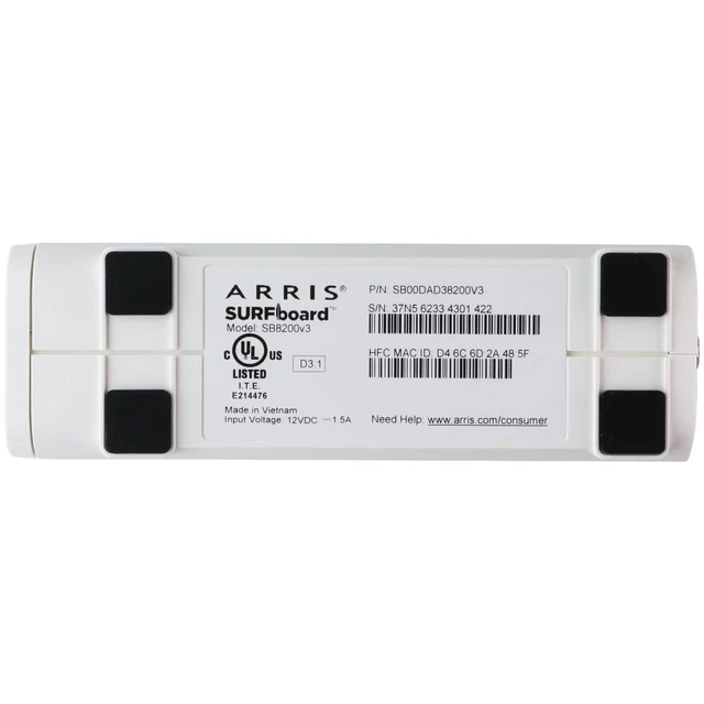 Alt view image 5 of 5 - ARRIS Surfboard - Gigabit DOCSIS 3.1 Cable Modem (SB8200V3) - 2 Gbps Max Speed