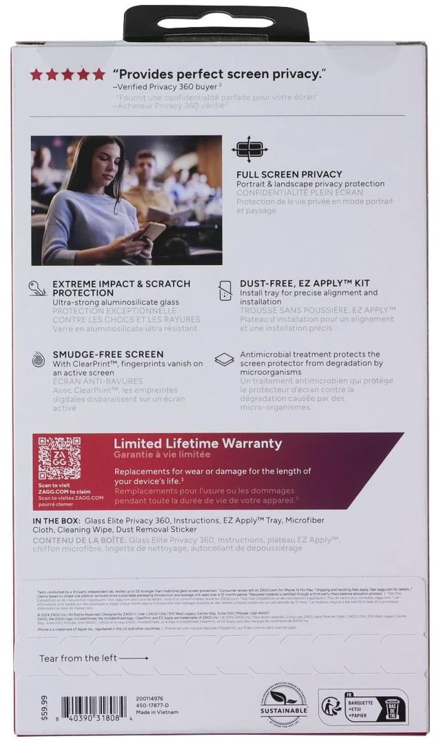 Alt view image 3 of 3 - ZAGG ZGGP360-iP16 Pro (2024 iPhone Pro) Privacy 360 CLEAR