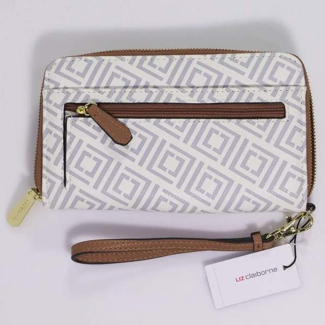 Alt view image 2 of 2 - Liz Claiborne Faux Leather Zip-Around Wristlet - Grey Monogram