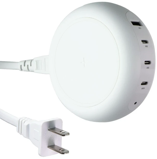 Alt view image 5 of 10 - Tylt Multi Port 100W Power delivery Hub with Wireless charging (3USB-C + 1USB-A) Color l White