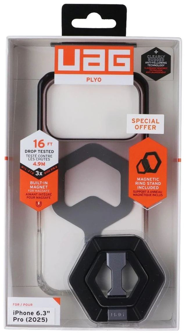 Main image of UAG Plyo Case + Ring Stand for MagSafe for iPhone 18 Pro/17 Pro - Black/Clear