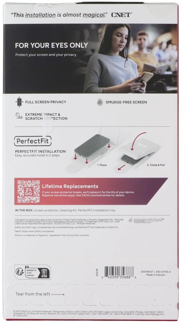 Alt view image 2 of 2 - ZAGG Invisible Shield Privacy XTR Glass Screen Protector for Apple iPhone 17