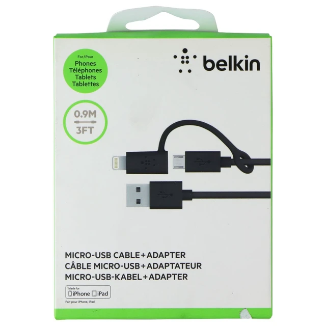 Alt view image 7 of 8 - BELKIN COMPONENTS F8J080BT03-BLK MICRO-USB CBL WITH LTG CONNECTOR ADAPTER,3FEET,BLK