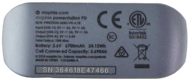 Alt view image 3 of 4 - Mophie PowerStation PD 6,700mAh Portable USB & USB-C Charger - Black