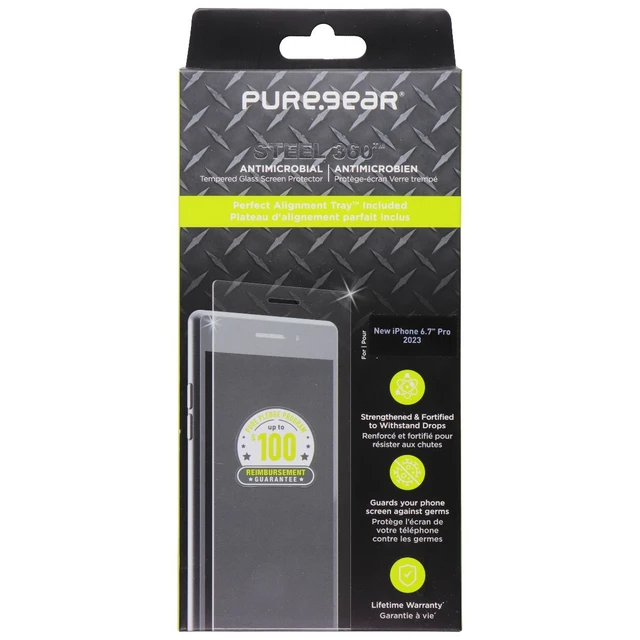 Alt view image 2 of 2 - Pure Gear Steel 360 Tempered Glass for iPhone 15 Pro Max with Alignment Tray