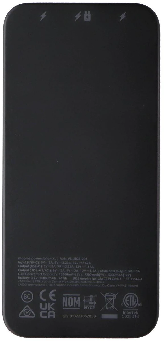 Alt view image 3 of 5 - Mophie Powerstation XL 20K mAh Dual USB & USB-C PD Power Bank - Black