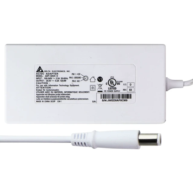 Alt view image 2 of 3 - Delta Electronics (120W) 20V/6A AC/DC Adapter - White (ADP-120VH D)