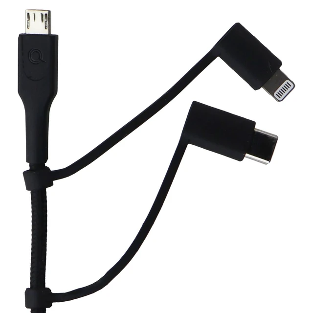 Alt view image 2 of 4 - Quikcell 6FT USB-A to Micro USB, USB-C & Lightning 8-Pin Charging Cable - Black