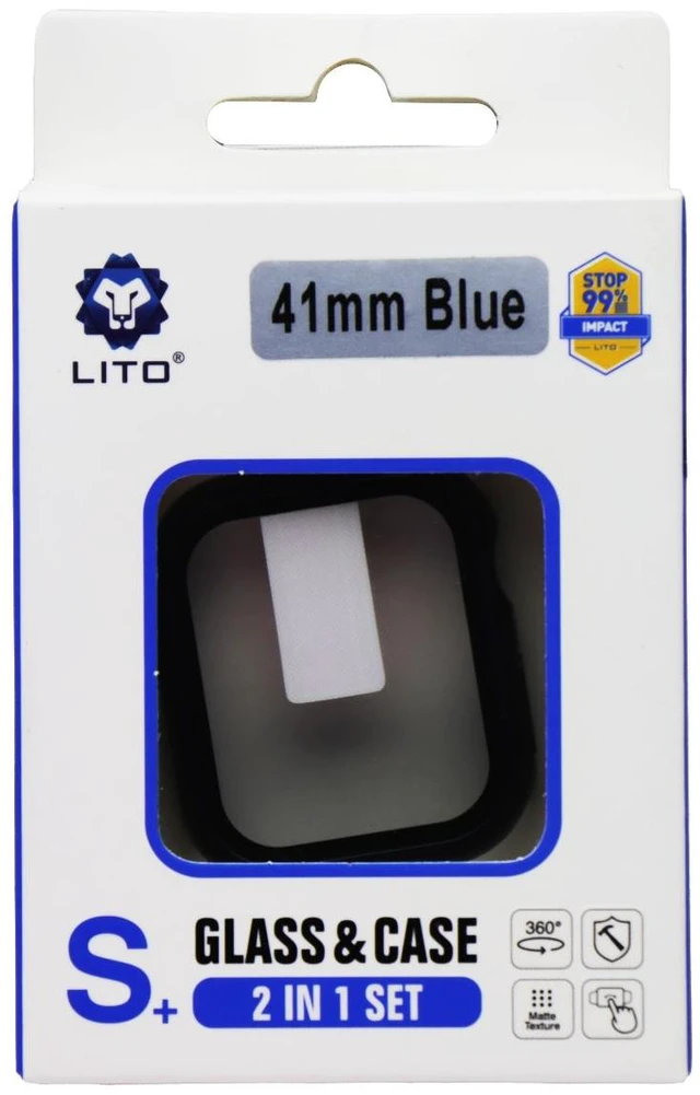 Main image of LITO S+ Glass & Case (2 in 1 Set) for Apple Watch Series 9/8/7 (41mm) - Blue