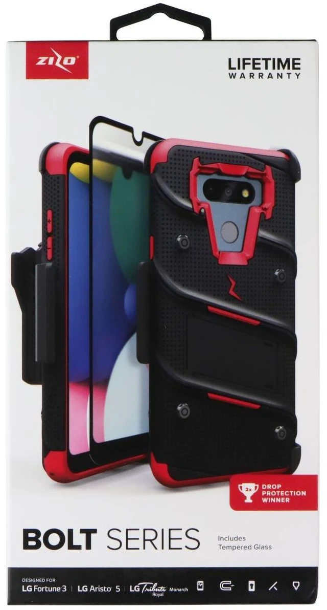 Main image of Zizo Bolt Series Case / Glass / Holster for LG Fortune 3 / Aristo 5 - Black/Red