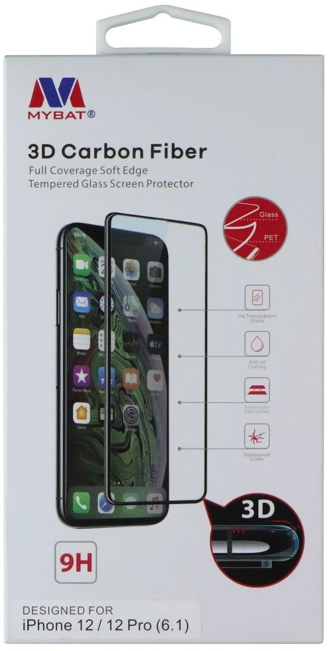 Main image of Mybat 3D Carbon Fiber Tempered Glass Screen Protector for Apple iPhone 12/12 Pro