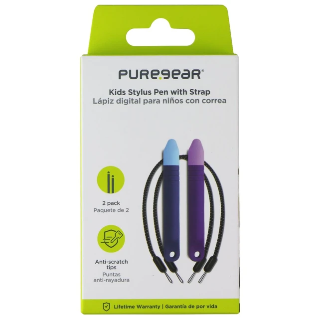 Main image of PureGear Kids Stylus Pen with Strap and Anti-Scratch Tips - Blue/Purple (2 Pack)