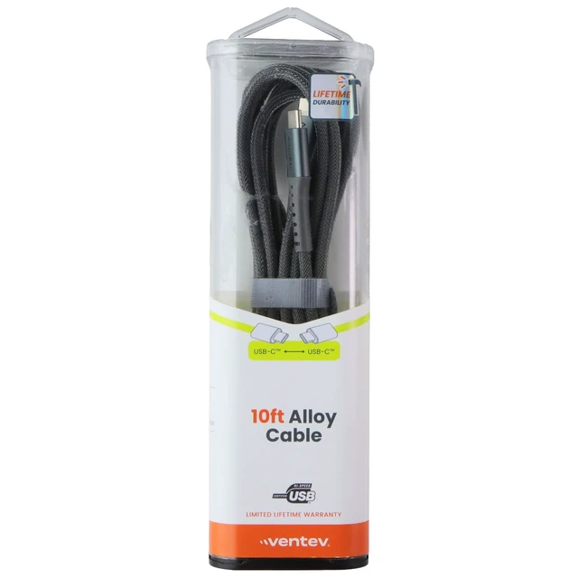 Alt view image 3 of 5 - Ventev (10-Foot) USB-C to USB-C Charge and Data Sync Alloy Cable - Steel