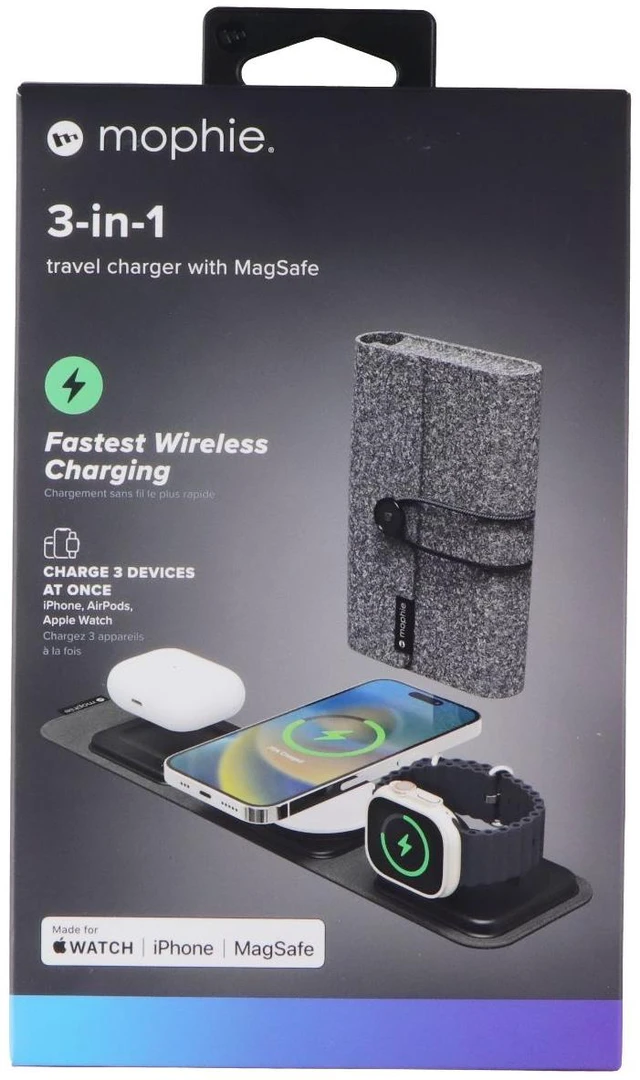 Alt view image 6 of 7 - Mophie 3-in-1 Tri-Fold Travel Charger Pad with MagSafe for Apple - Black (Gen 1)
