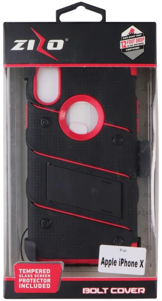 Main image of Zizo Bolt Cover Series (Case / Screen / Holster) for Apple iPhone X - Red/Black