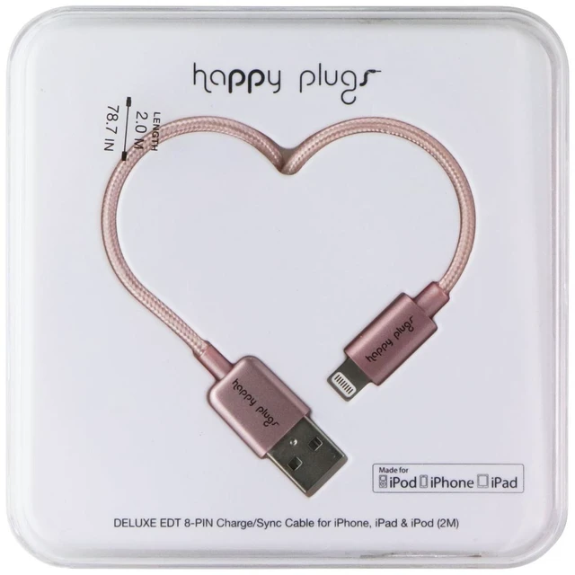 Main image of Happy Plugs (2m) Charge/Sync Cable - Lightning 8-Pin to USB-A - Pink Gold (9932)