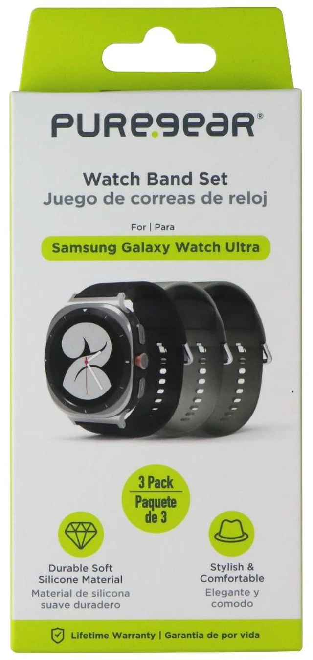 Main image of PureGear Watch Band Set for Samsung Galaxy Watch Ultra - 3 Pack Black/Gray/Green