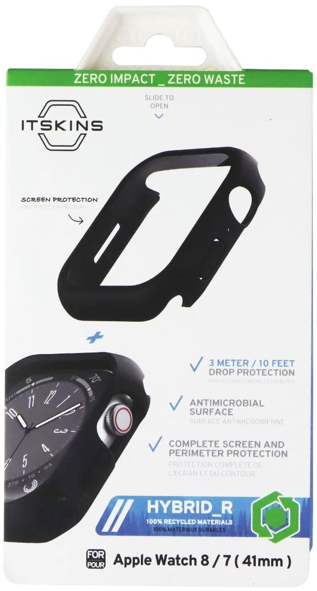 Main image of ITSKINS Hybrid_R // 360 Case/Screen Protector for Apple Watch 8/7 (41mm) - Black