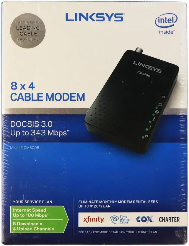 Alt view image 7 of 13 - Linksys CM3008 DOCSIS 3.0 Cable Modem (8x4 Bonded Channels)