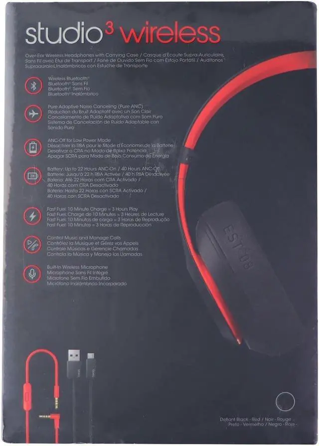 Alt view image 5 of 15 - Beats Studio3 Decade Collection Wireless Over-Ear Headphones - Defiant Black/Red
