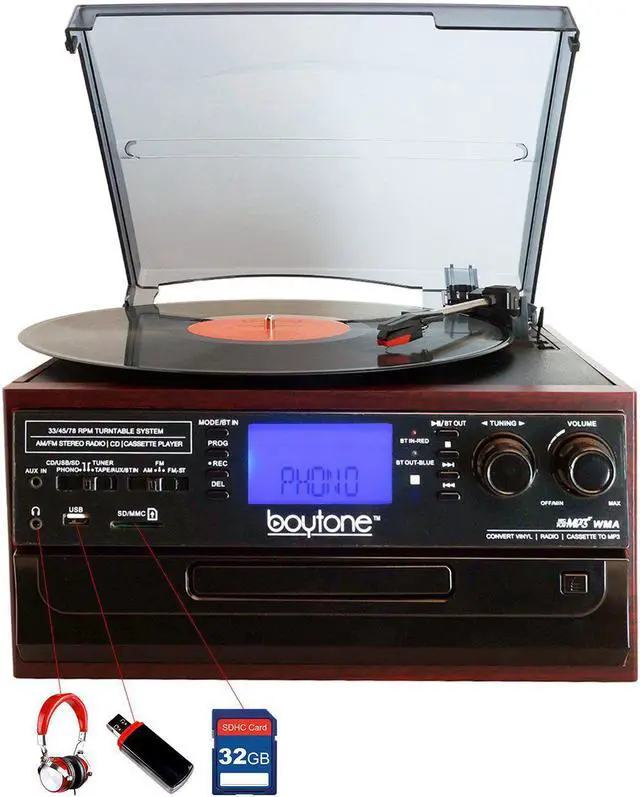 Alt view image 2 of 7 - Boytone BT-22C, Bluetooth IN & OUT Record Player Turntable, AM/FM, Cassette, CD Player, Built in speaker, Ability to con