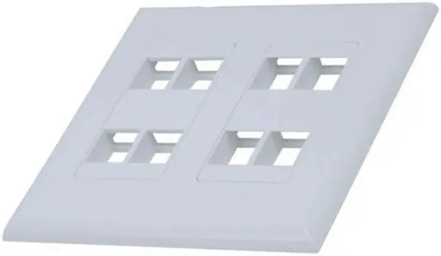 Alt view image 5 of 5 - White 2-Gang Screwless Decora Wall Plate Cover with 4-Port Keystone Jack Insert