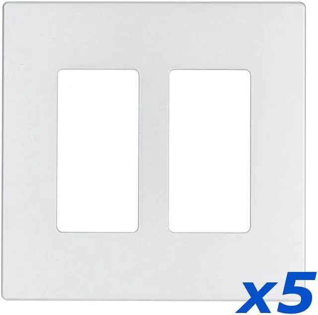Alt view image 6 of 6 - 2-Gang Screwless Decorator Wall Plates GFCI Rocker Switch Outlet White (5/Pack)