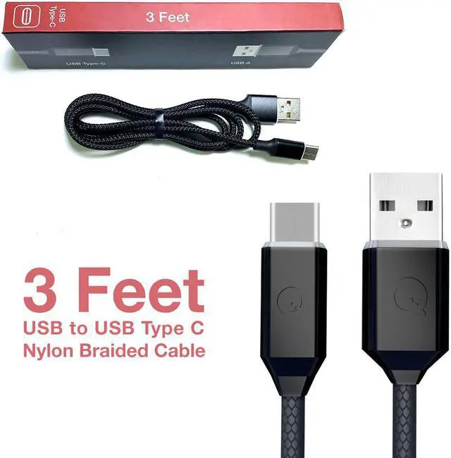 Main image of Soft Nylon Braided USB Type-C to USB-A Male USB Charger Cables - 3 Feet, Black