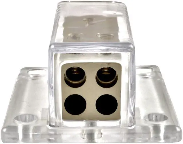 Alt view image 2 of 3 - Nickel Plated 1 x 4 Gauge Input to 4x 8 Gauge Output Power/Ground Distribution Block
