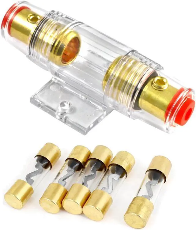 Main image of Gold Plated Universal 4 or 8 Gauge Input/Output Inline AGU Fuse Holder with 80 Amp AGU Fuse