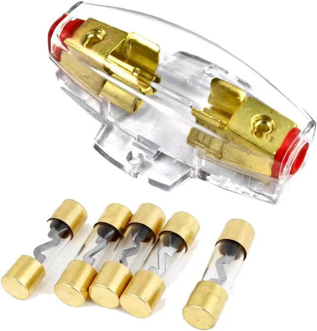 Main image of Gold Plated Universal 4 or 8 Gauge Input/Output Inline AGU Fuse Holder with 30 Amp AGU Fuse