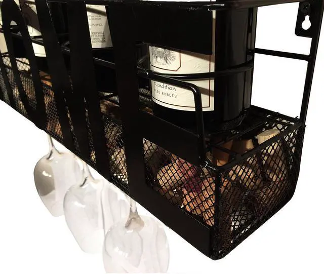 Alt view image 3 of 5 - Home Wall Mounted Hanging Wine Rack & Cork Holder for 4 Bottles and 4 Wine Glasses
