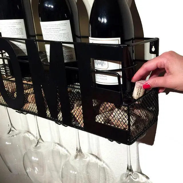 Alt view image 5 of 5 - Home Wall Mounted Hanging Wine Rack & Cork Holder for 4 Bottles and 4 Wine Glasses